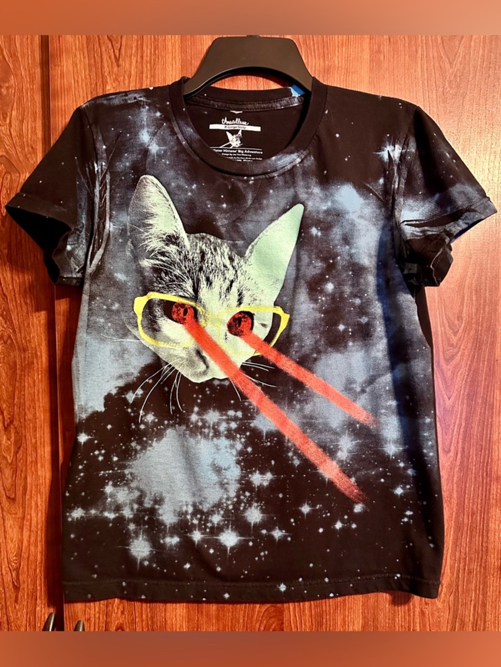 Threadless Mister Mittens' Big Adventure Galaxy Laser Cat Y2K Girly T-Shirt